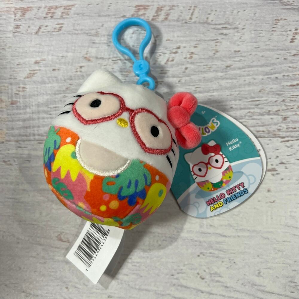 Squishmallows Hello Kitty Hawaii Glasses Clip SIZE 3.5" Multicolor Kawaii